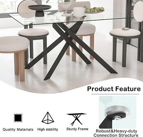 Miniatura 101 de Mesa de comedor redonda de vidrio de 36 pulgadas para 2-4 personas, patas de metal negro resistentes, mesa de cocina redonda de vidrio para