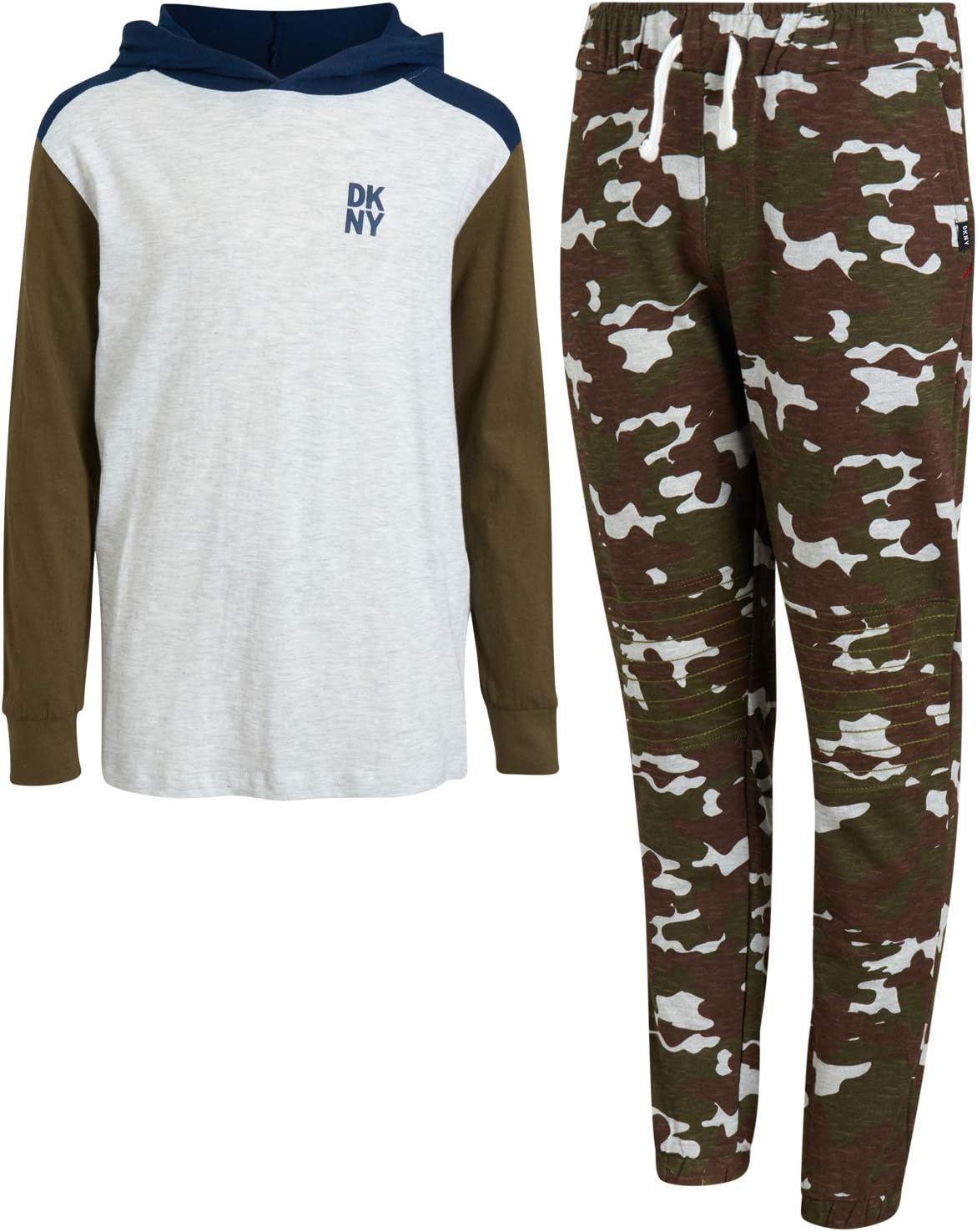 DKNY Boys' Jogger Set - 2 Piece Soft Fleece Pullover Hooded Long Sleeve Shirt and Sweatpants for Boys (Sizes: 4-12)