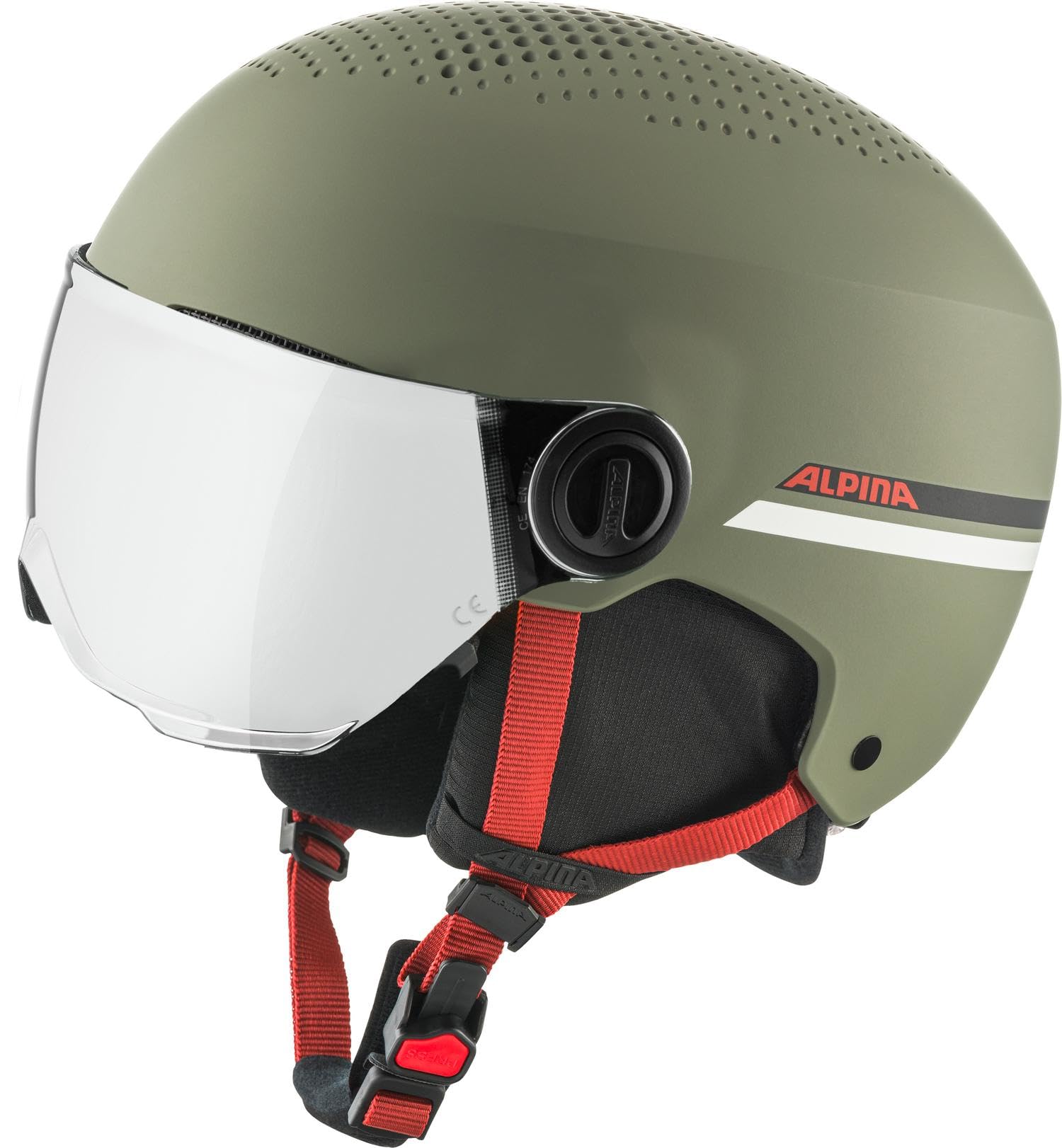 Alpina Children's Zupo Visor Q-lite Ski Helmet, Olive Red Matt, 48