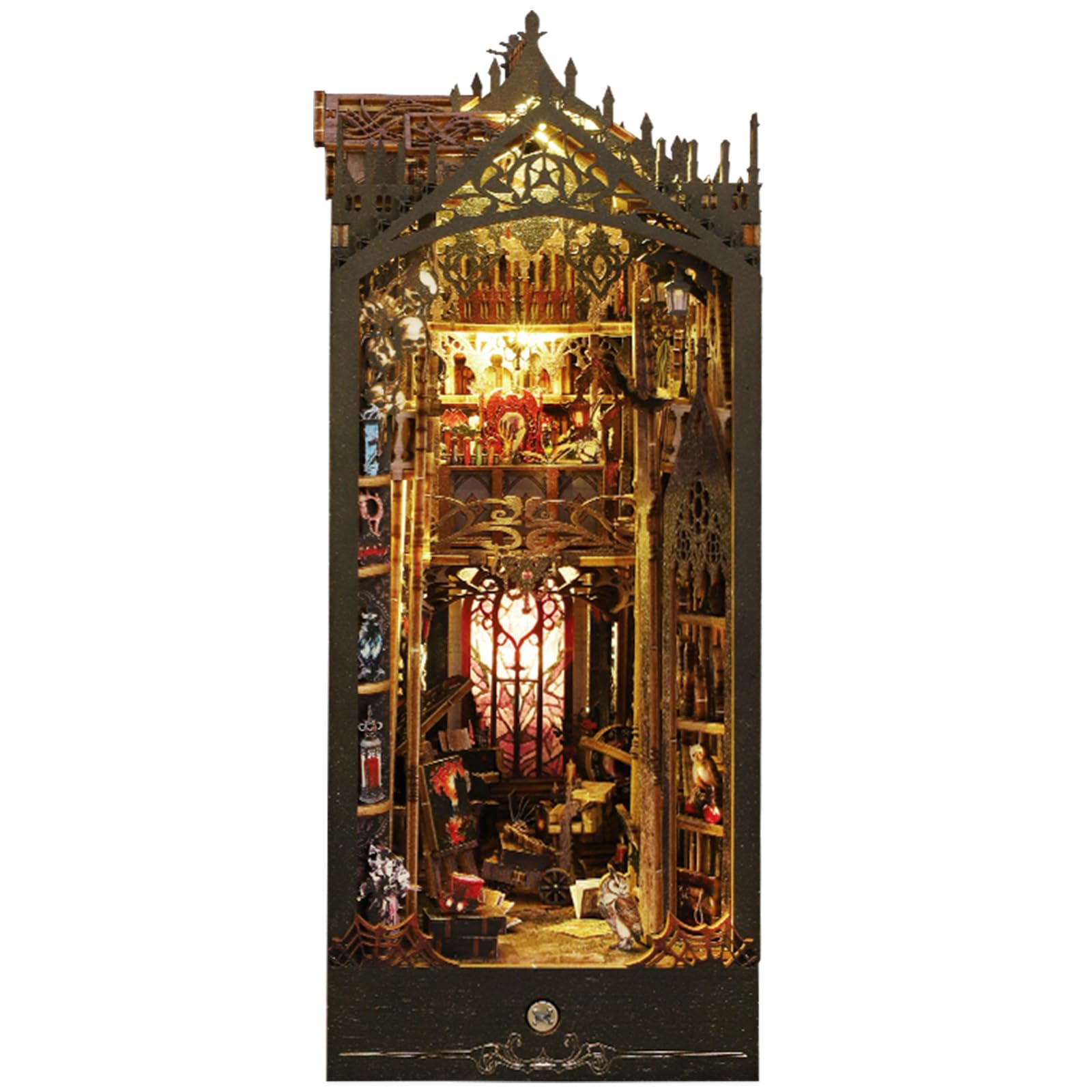 Abizarch DIY Book Nook Kit Exquisite 3D Wood Puzzle Booknook Pretty Bookshelf Insert Decor Alley Solid Book Nook Model with Furniture and LED Light Artistic Book Stand Model for Desktop ZHAZHAMO