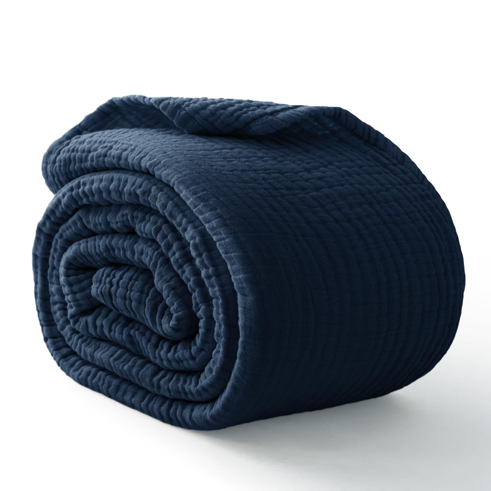100% Cotton Muslin Blanket for Adults, 6-Layer Throw, 50 x 60, Navy Blue | Breathable & Lightweight, Soft & Cooling, Summer Gauze Blankets, for Couch, all-season Comfort, ideal for Bed Layering Use.