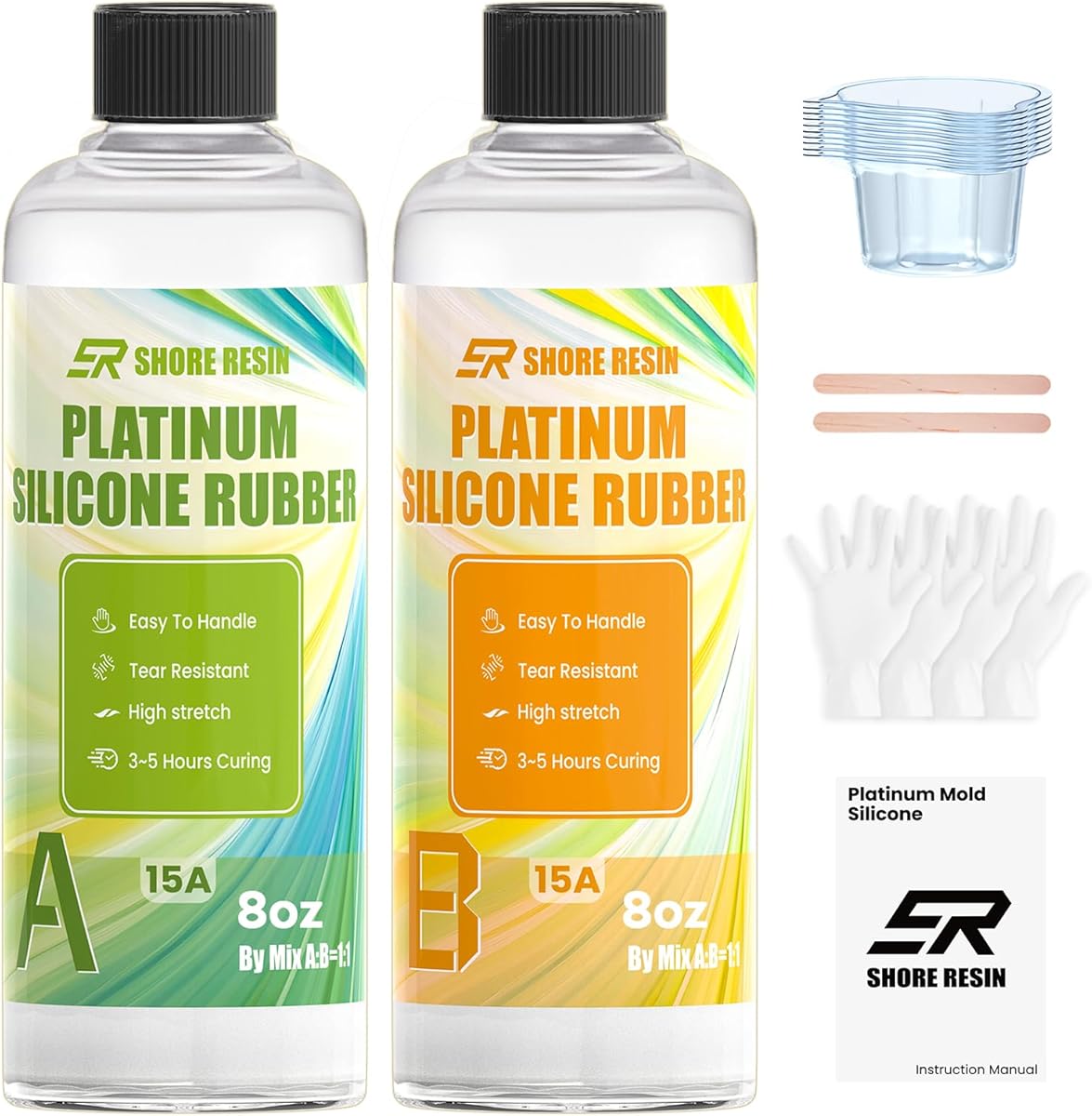 16oz Platinum Cure Silicone Mold Making Kit for Beginners – 1:1 Easy Mix, Bubble-Free, Food-Safe Silicone Rubber for Resin, Soap, Candle & DIY Casting