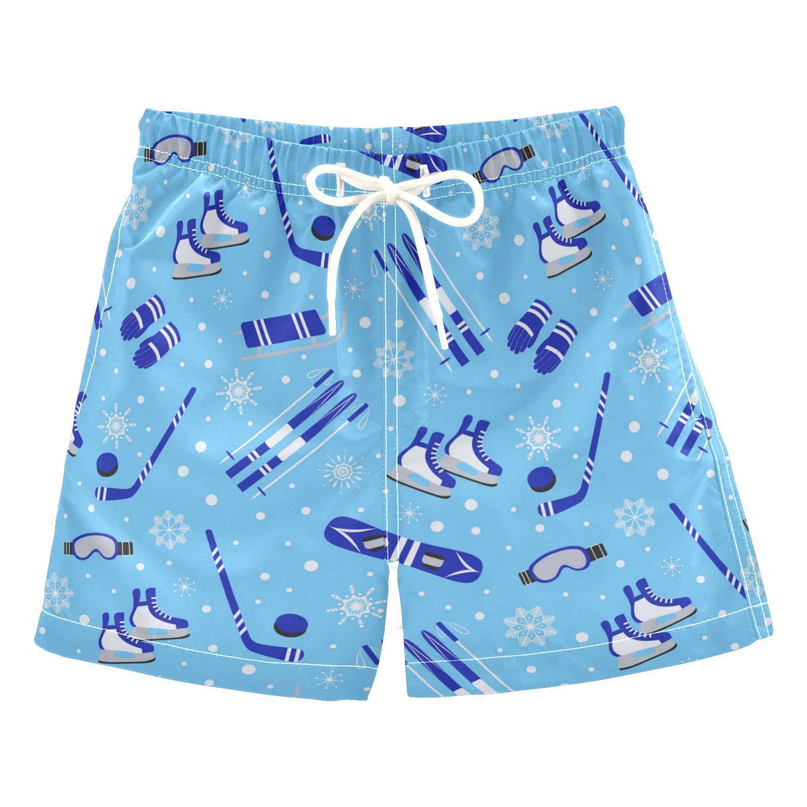 Cute Hockey Boys Swim Trunks Summer Drawstring Toddler Winter Sports Swim Board Shorts Boys Bathing Suit Beach Vacation 4 Multi