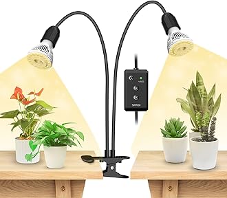 SANSI 300W LED Grow Lights, 2-Head Full Spectrum LED Plant Lamp with Clip, 4000K Sunlike, Timer 4/8/12 Hrs for Indoor Seedlings Germination (Lifetime Free Bulb Replacements) - Black