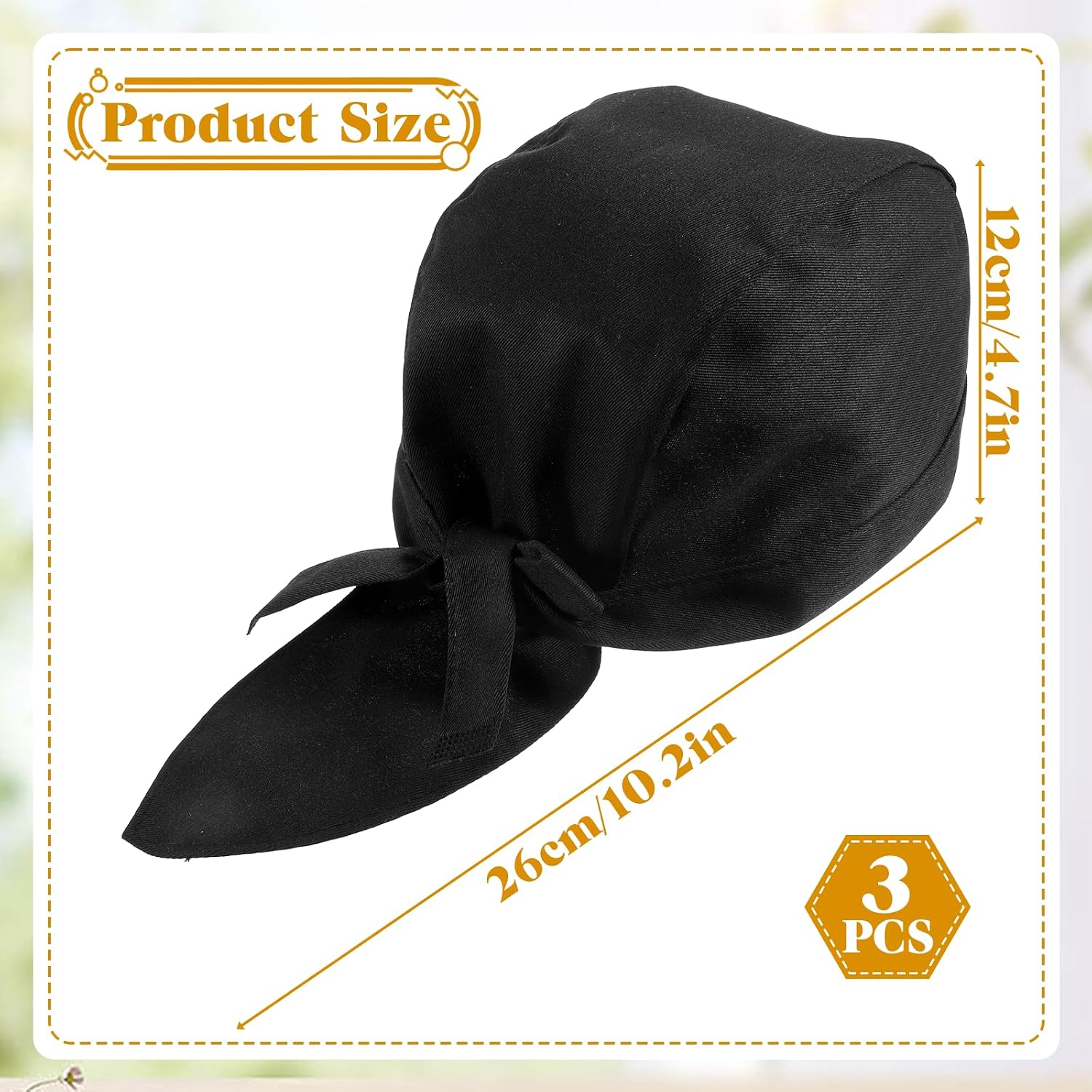 3 PCS Chef Hat Tie Back, Black Adjustable Chef Cap Bandana Skull Cap Chefs Hat with Ties for Men Women Breathable Cooking Kitchen Hats for Kitchen Cooking Service and Other Work