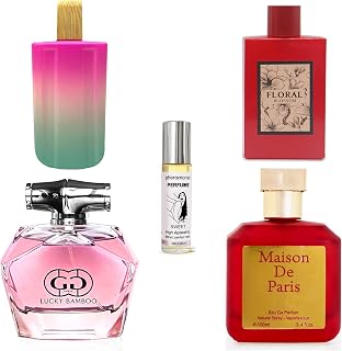 4-Piece Women's Perfume Set with 10ml Rollerball, EDP Collection, Variety of Fragrances,Long Lasting Fragrance (JASMINE/Maison de Paris RED/LUCKY BAMBOO/Floral Blossom)