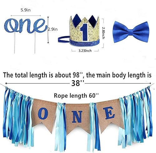 Miniatura 2 de Decoración de arpillera para el primer cumpleaños del bebé, pancarta para silla alta, corona hecha a mano, decoración de pastel, corbata