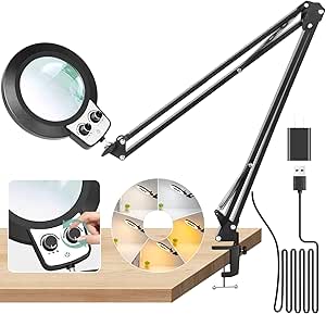 KMDES 12X Magnifying Glass with Light and Stand, Upgraded Any Color ...