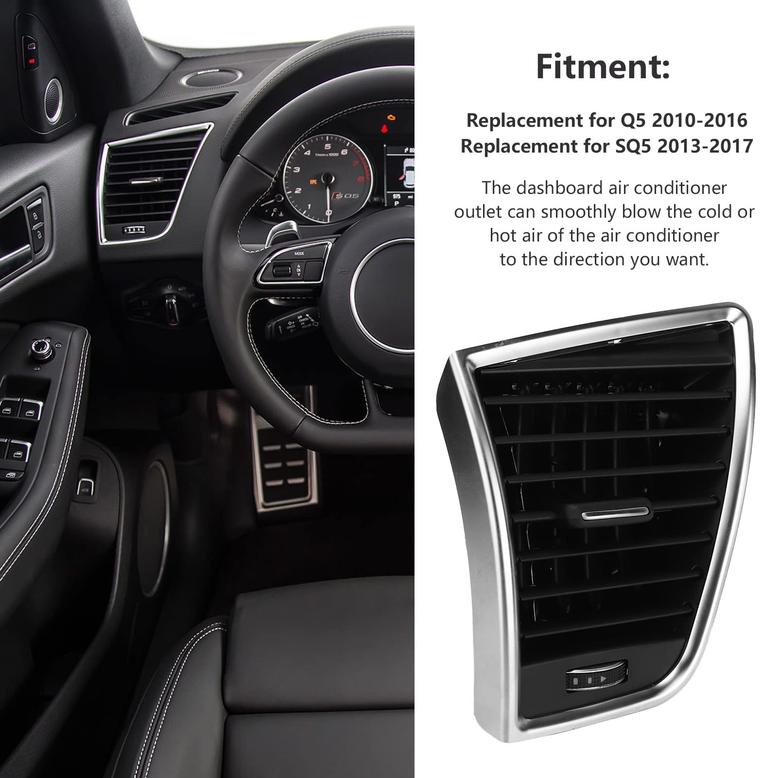 Qiilu Cruscotto Air Vent per 2010-2016 per SQ5 2013-2017 ABS Cruscotto Aria Condizionata Deflettore Presa di Ricambio (Sinistra 8R1820901)
