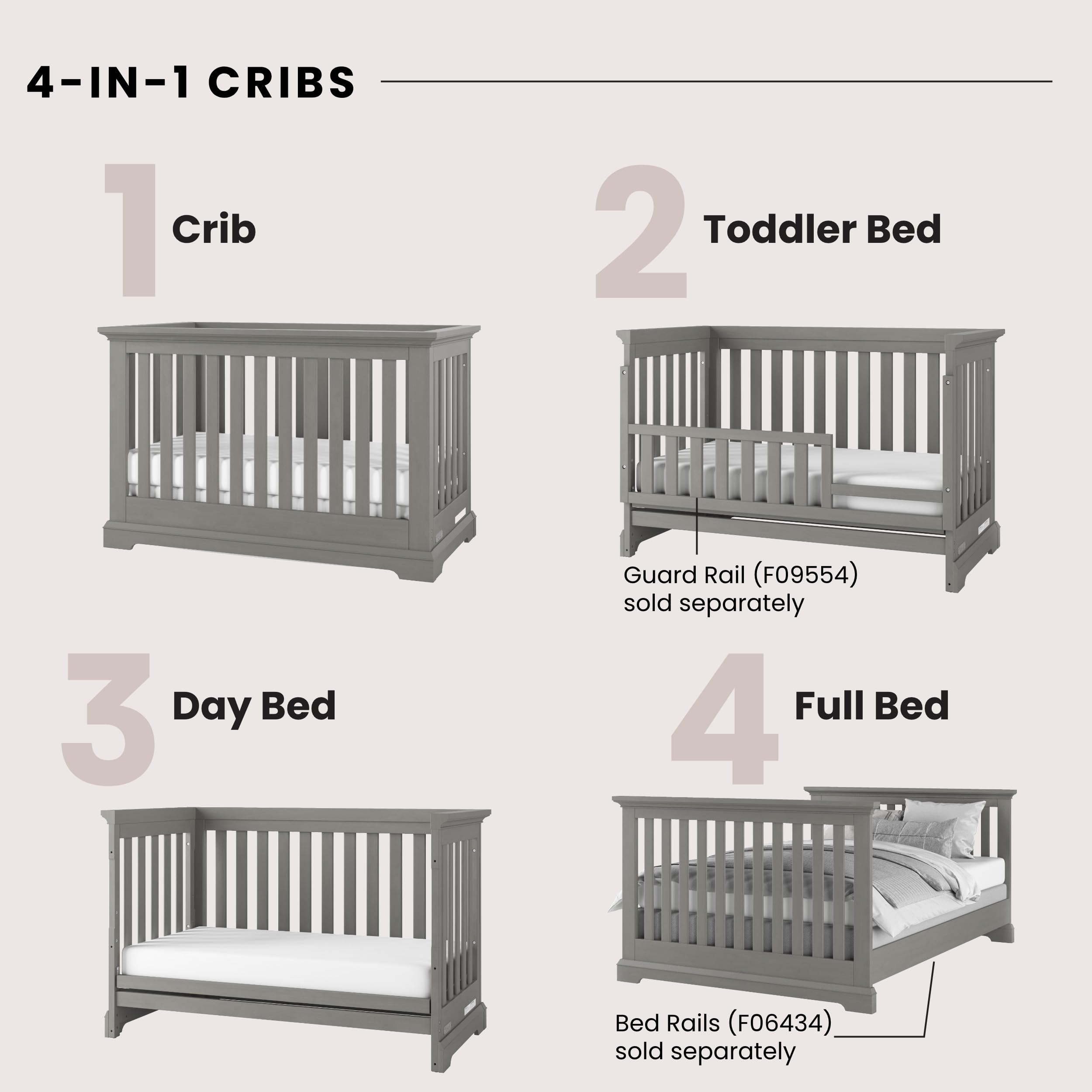 Child Craft Jordyn Euro 4-in-1 Convertible Crib in Lunar Gray