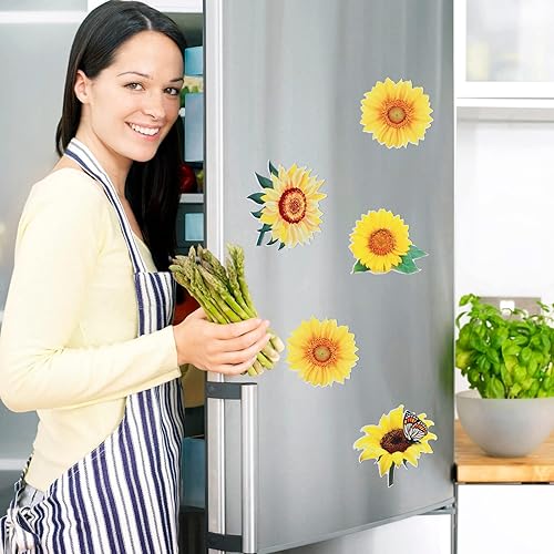 Miniatura 5 de 12 imanes de girasol para nevera, girasol, automóvil, arte vintage, calcomanías magnéticas extraíbles para nevera, lindo casillero para oficina,