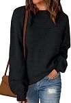 Woman Fall Sweater Loose Knit Lantern Sleeve Lightweight Crew Neck Pullover Tops