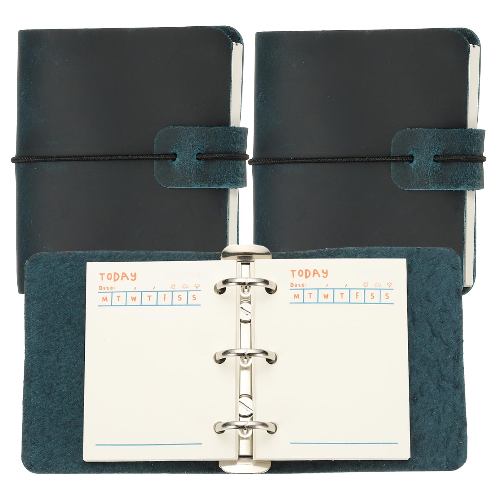 PATIKIL A9 Genuine Leather Journal, 2Pcs 3 Ring Notebook Binder Planner Loose Leaf 60 Sheets Paper Refillable for Business Office Study Writing, Blue