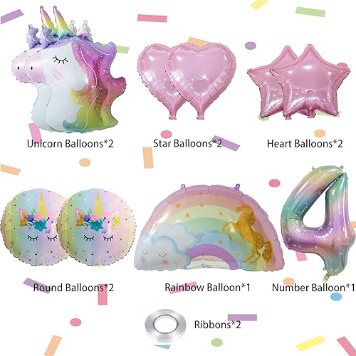 Miniatura 3 de Decoraciones de fiesta de cumpleaños de unicornio para niñas con globos de arco iris de estrella en forma de corazón, suministros de fiesta de baby