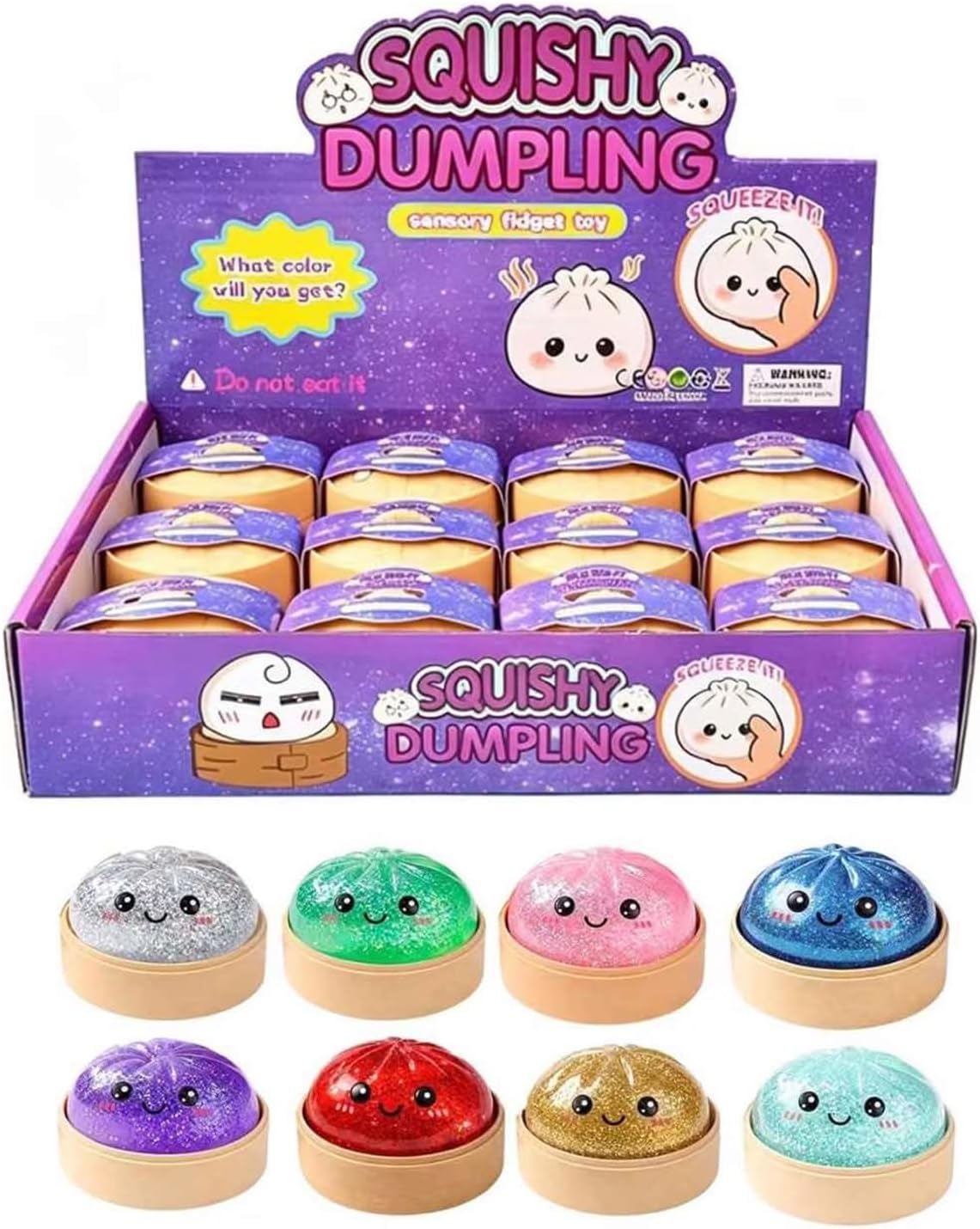 Dumpling Squishies, 12-Pack Mini Dumpling Squishies Stress Balls for Adults & Teens - Soft Baozi Squeezable Toy with Food Steamer Stretchy Desk Toy