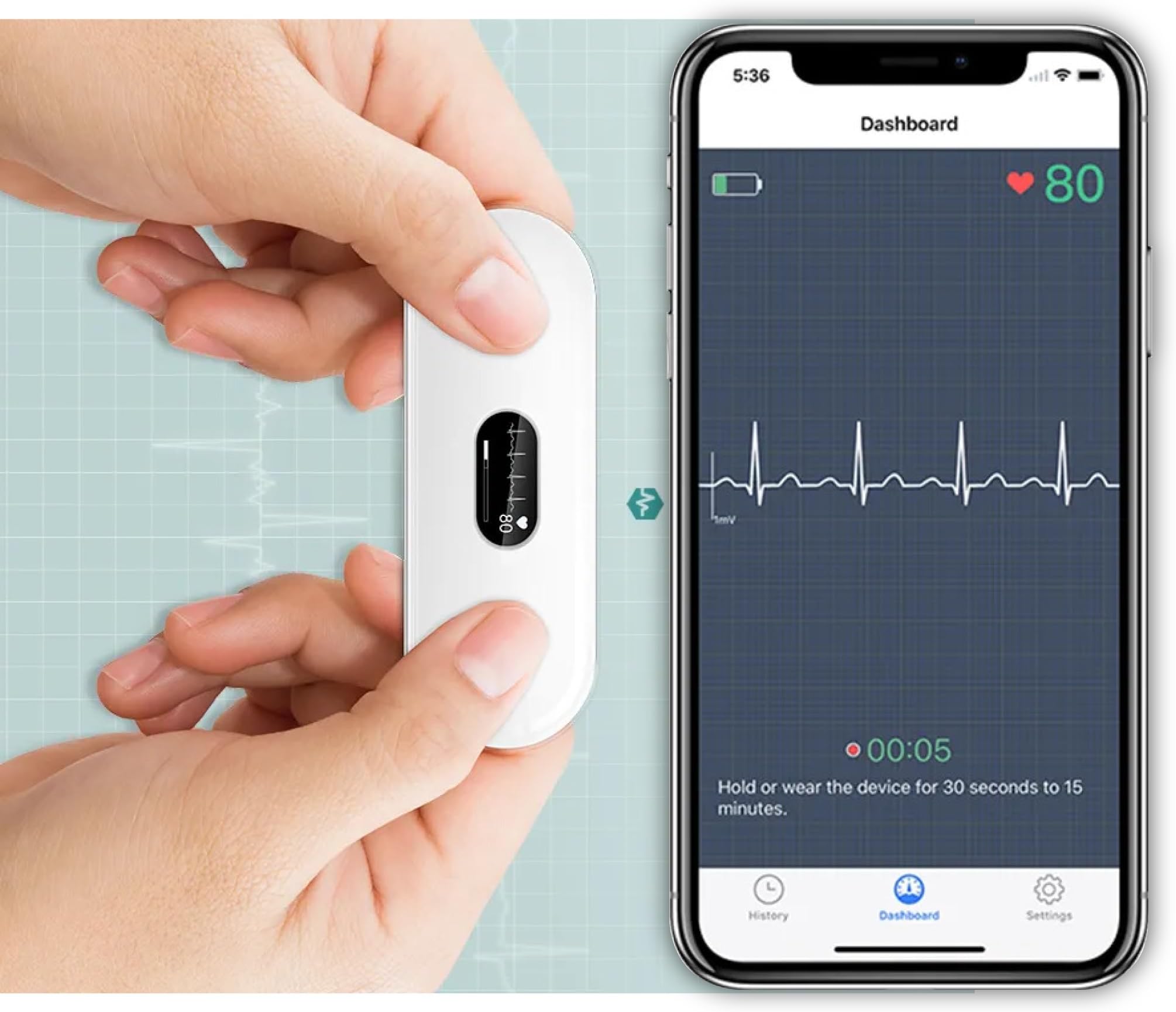 Personal ECG Heart Monitor with Chest Strap - Record ECGs at Home - Detects Atrial Fibrillation and Irregular Arrhythmias Results in 30 Seconds - Works with Most Smartphones