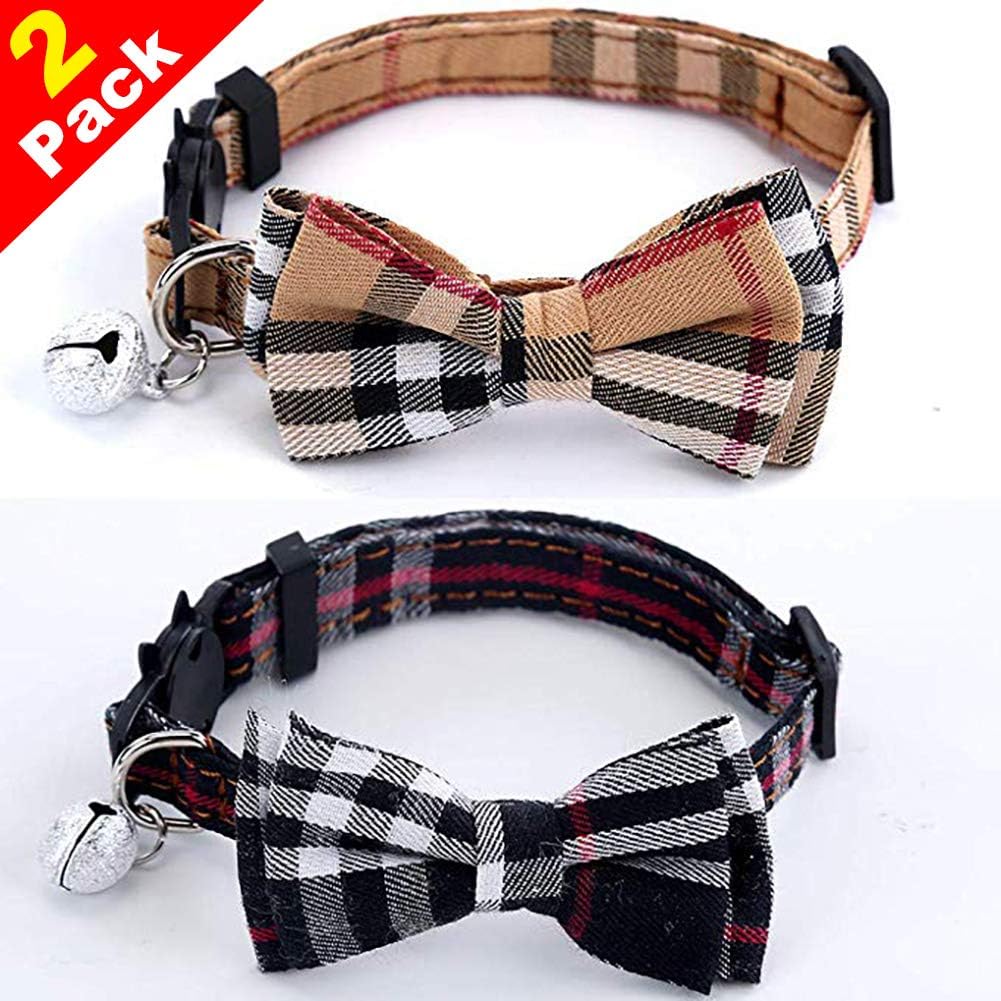Amazon 2pcs 猫首輪 リボン Imikoko 蝶ネクタイ かわいい 軽い 調節可能 小型 中型 犬 猫用首輪 セーフティバックル付 鈴付 安全 ペット用品 布 ブラック イエロー Imikoko 首輪 通販