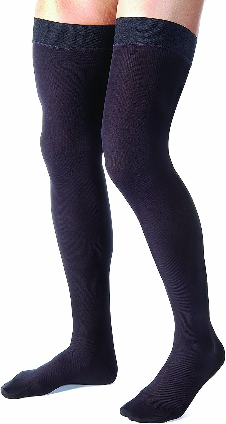 115517 Jobst for Men Thigh High 15-20mmHg Ribbed Closed Toe, M, Black