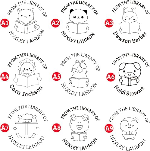 Miniatura 7 de Sello de libro personalizado, sello de biblioteca personalizado, 6 estilos y 5 colores de tinta (sellos de libros para niño y niña)