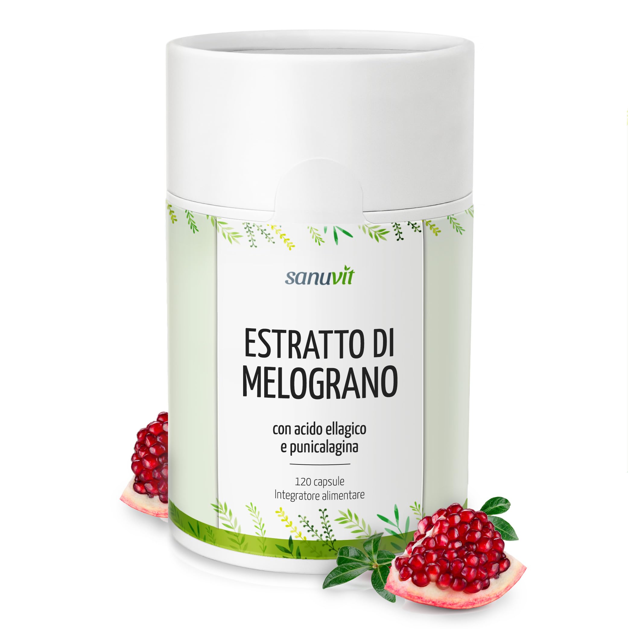 Sanuvit® - Estratto di melograno 600 mg | 120 capsule | 120 mg di acido ellagico e 120 mg di punicalagina | Protezione attiva delle cellule | Antiossidanti altamente concentrati | Vegan