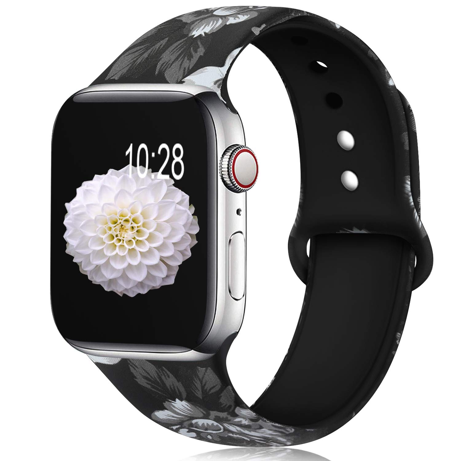 KOLEK Floral Bands Compatible with Apple Watch 38mm 40mm, Silicone Fadeless Pattern Printed Replacement Bands for iWatch Series 4 3 2 1, Grey Flower, M, L