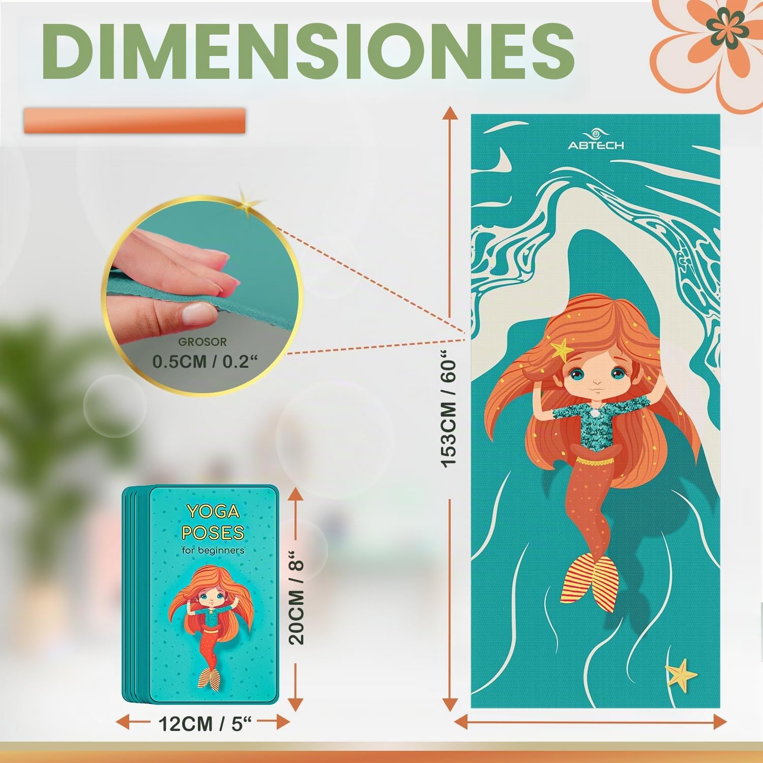 Set De Yoga para Niños - Esterilla De Yoga Unicornio para Niñas y Niños - Unicornio, Sirena y Muñeca - Libre De Químicos - No Tóxico - Antideslizante - con 12 Tarjetas De Yoga
