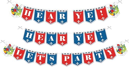 Big Dot of Happiness Banderines con texto en inglés "Calling All Knights and Dragons - Cartel medieval para fiesta o fiesta de cumpleaños,