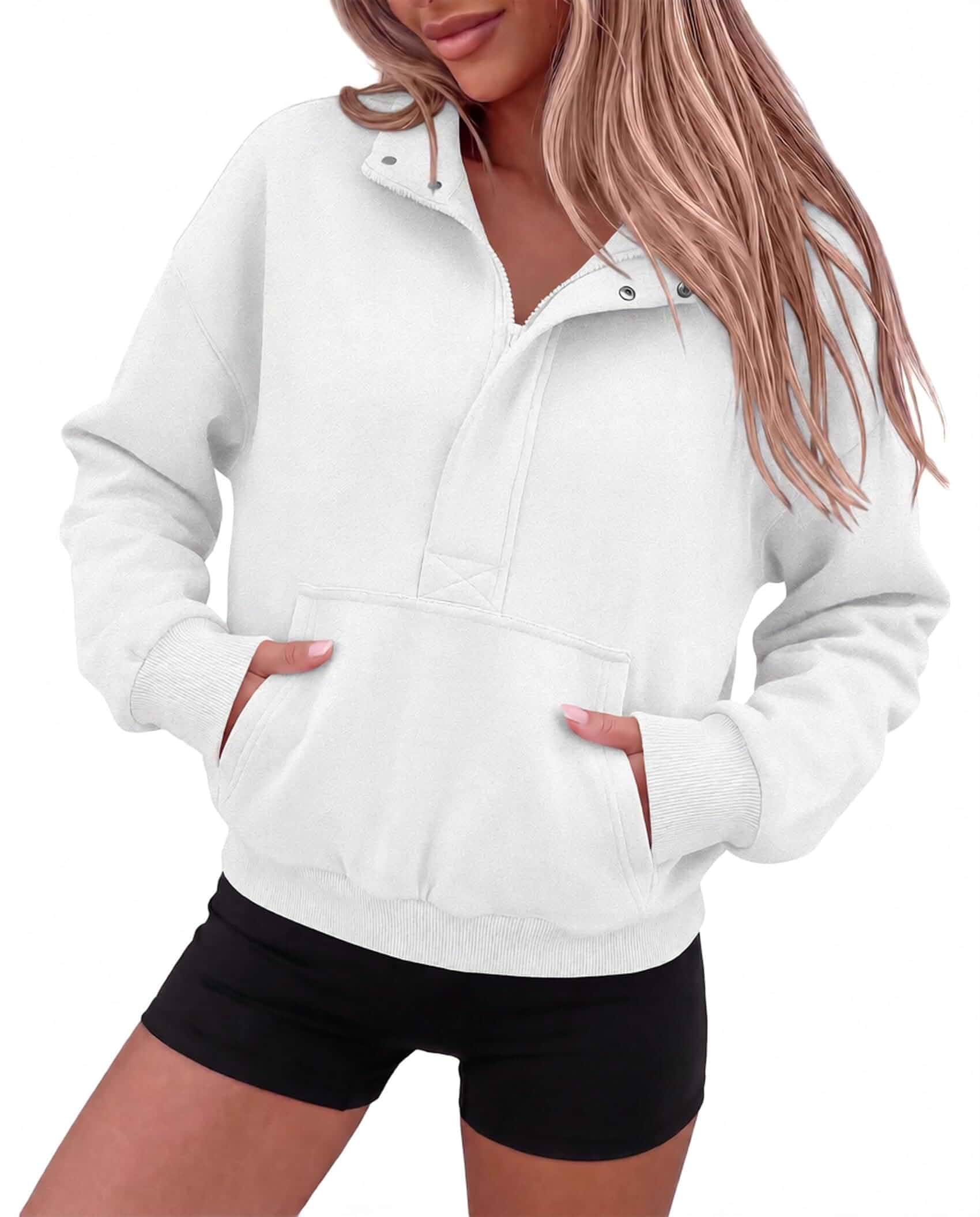 PRETTYGARDEN Womens Long Sleeve Quarter Zip Crop Sweatshirts Mock Neck FLeece Sweatshirt, Button up Henley Neck Pullover, Relaxed Fit Cropped Tops, Casual Lounge Wear, Fall Outfits 2026