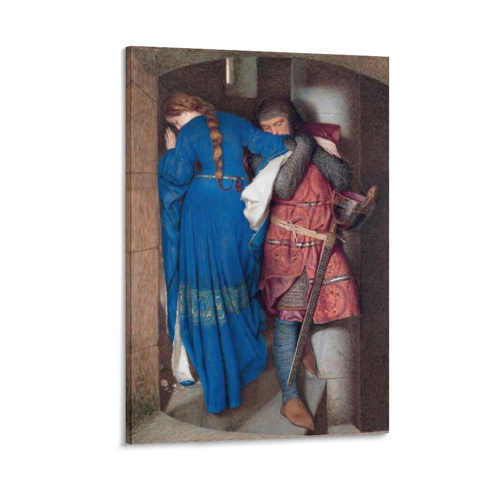 Luboyang Frame Frederic William Burton The Meeting On The Turret Stairs (1864) Art Poster; Canvas Print Poster Wall Art Decorative Painting; ; 12X18inch(30X45cm)