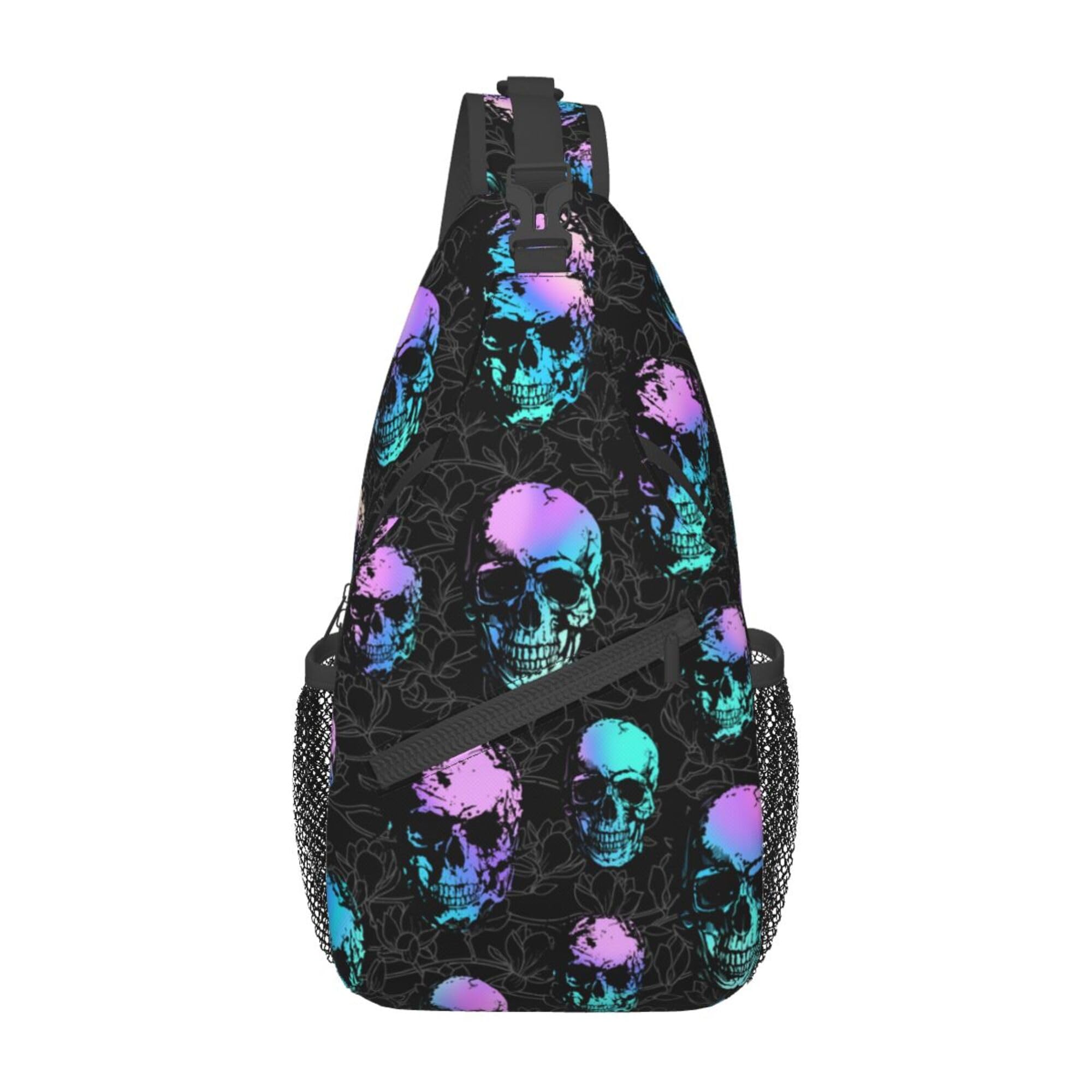 MEDTOGS Sling Bag for Women, Crossbody Bag Sling Backpack Shoulder Chest Bag for Travel Hiking Gym Anti-Theft, Skull01, Modern, Minimalist