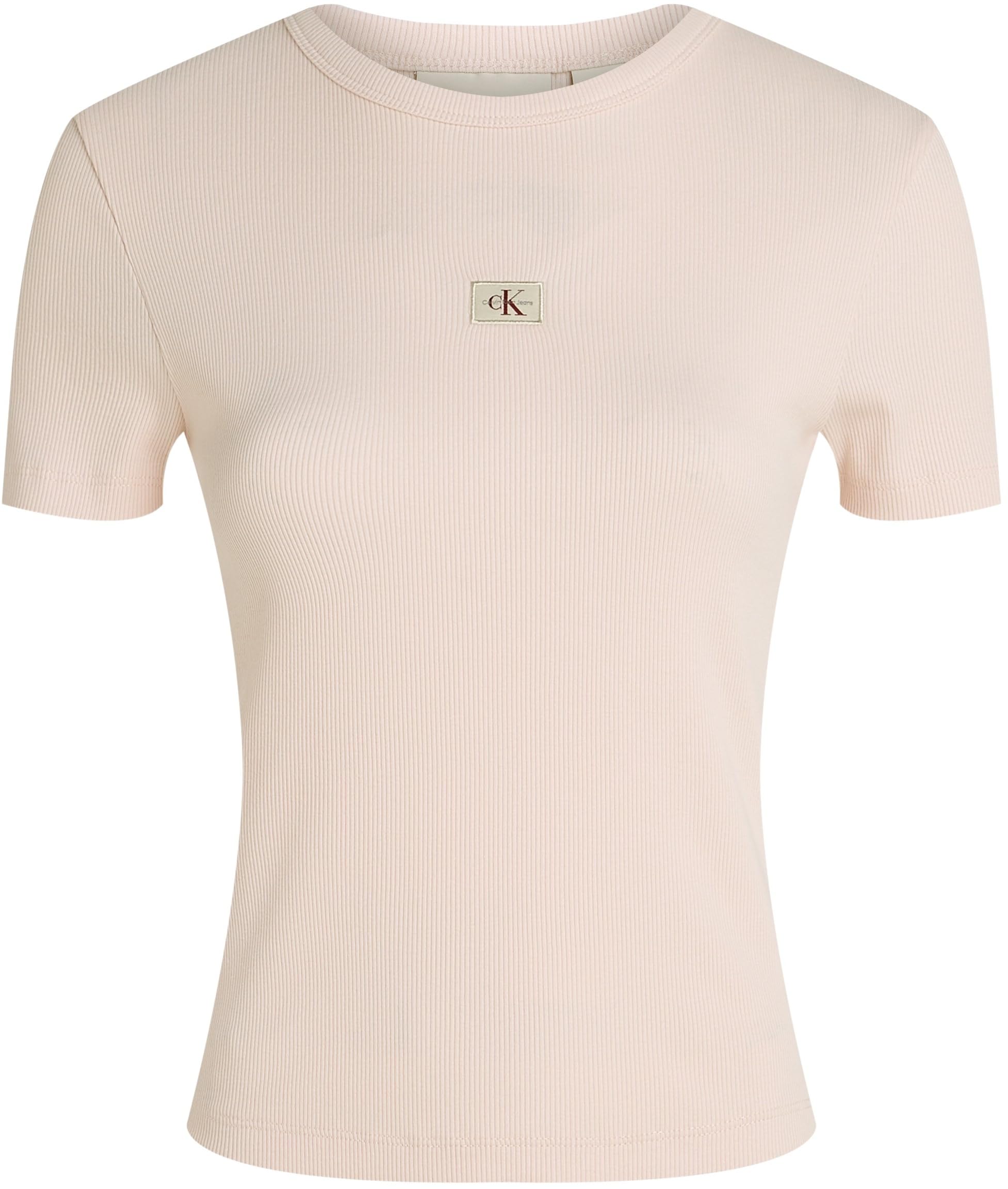 Calvin Klein Camiseta de Manga Corta Mujer Woven Label Rib tee Slim Fit