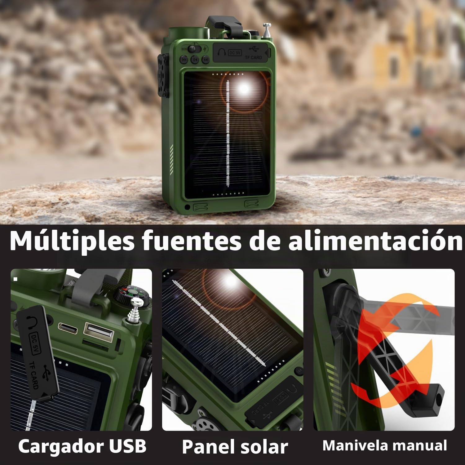 FosPower Radio de Emergencia Tiempo con Altavoz Bluetooth, 14800mWh | Manivela USB-C Carga Solar NOAA AM/FM SOS Alarma Linterna LED Conector Auriculares Pantalla Escaneo Digital, para Emergencias