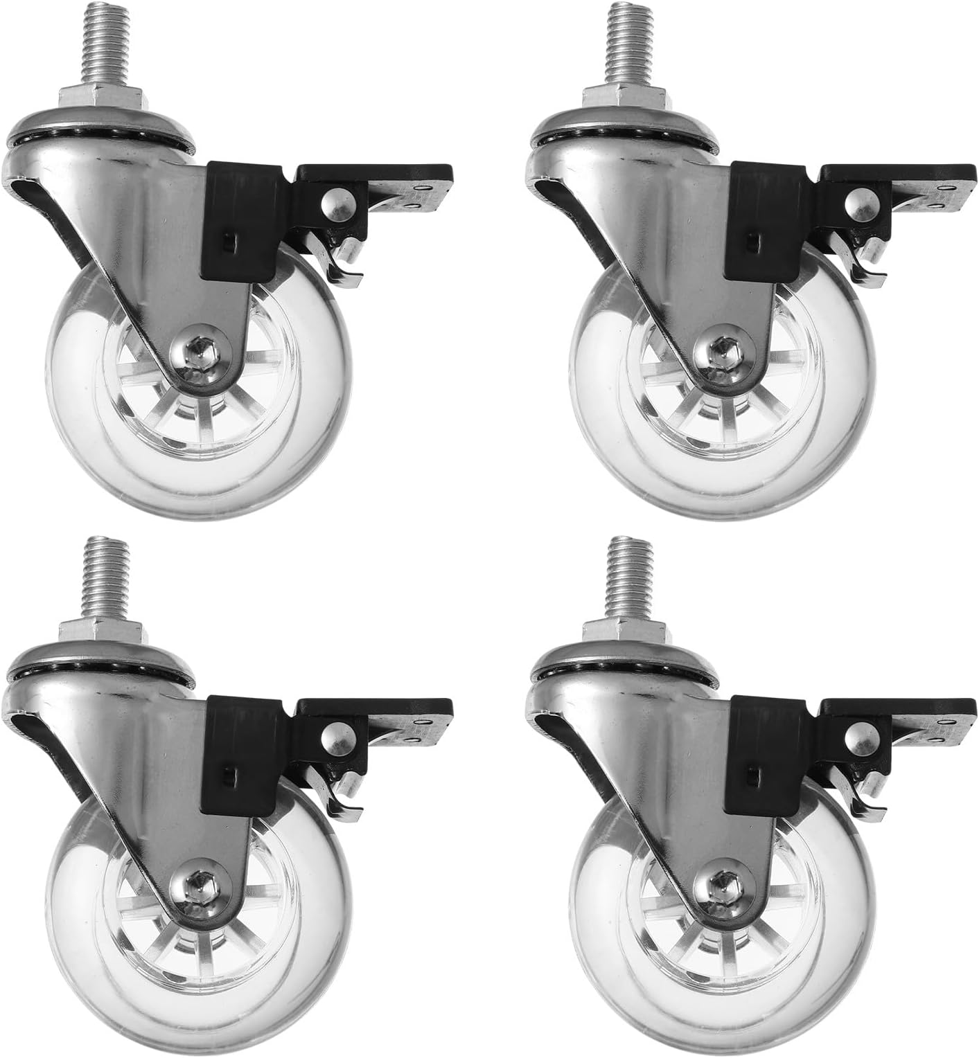 4pcs 2-inch Threaded Swivel Caster Wheels with Brake Silent Crib Furniture Universal Casters for Office Chairs and Carts