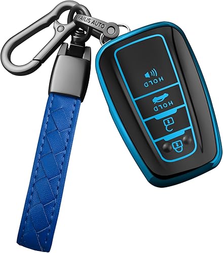 Sindeda Funda compatible con llavero Toyota con llavero de cuero, protección completa de TPU suave, funda para llavero RAV4, Camry, Avalon, Corolla,