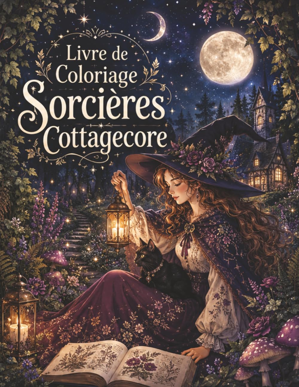 Livre de Coloriage Sorcières Cottagecore: 50 illustrations détaillées pour adultes autour de la magie botanique, des jardins enchantés et de la détente créative
