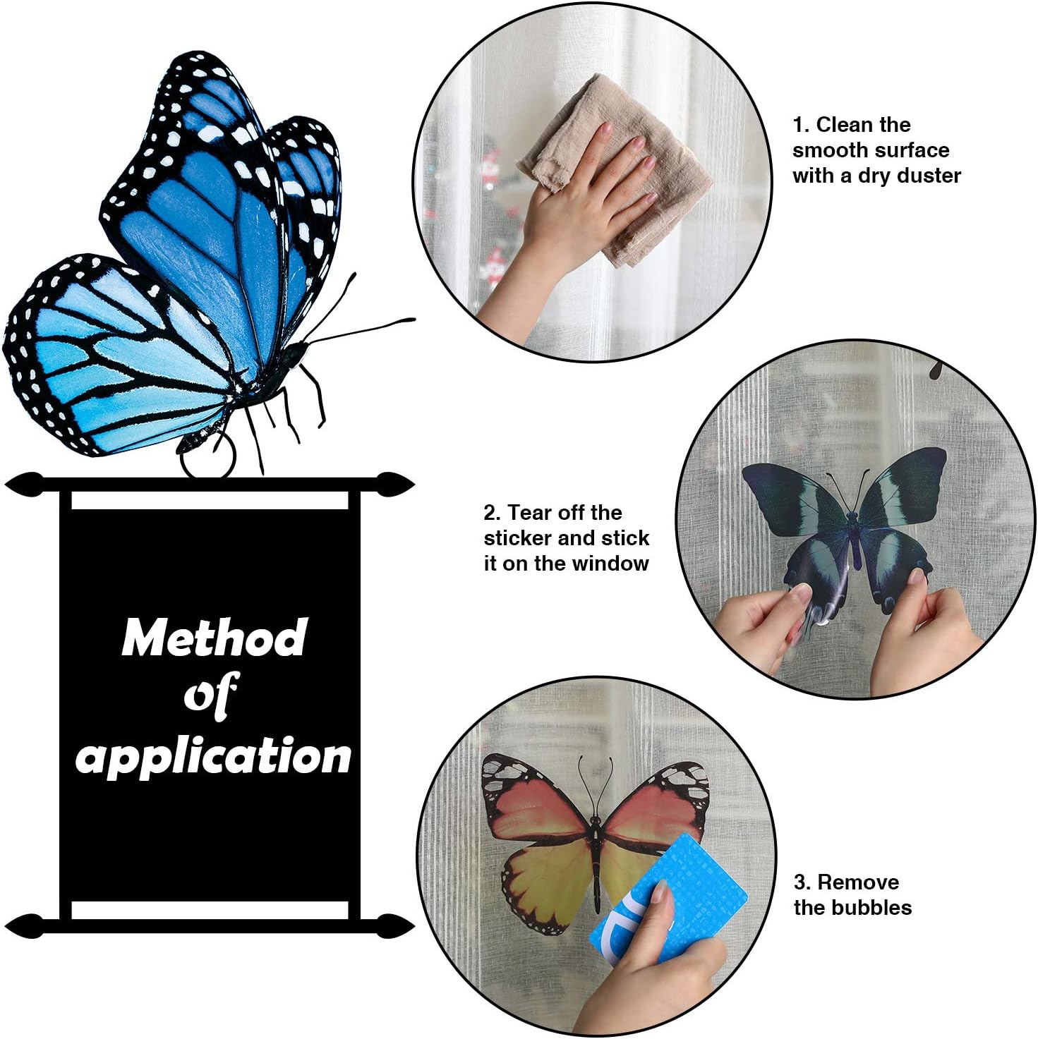 Frienda Large Size Butterfly Window Clings Anti-Collision Window Clings Decals to Prevent Bird Strikes on Window Glass Non Adhesive Vinyl Cling Butterfly Stickers (40)