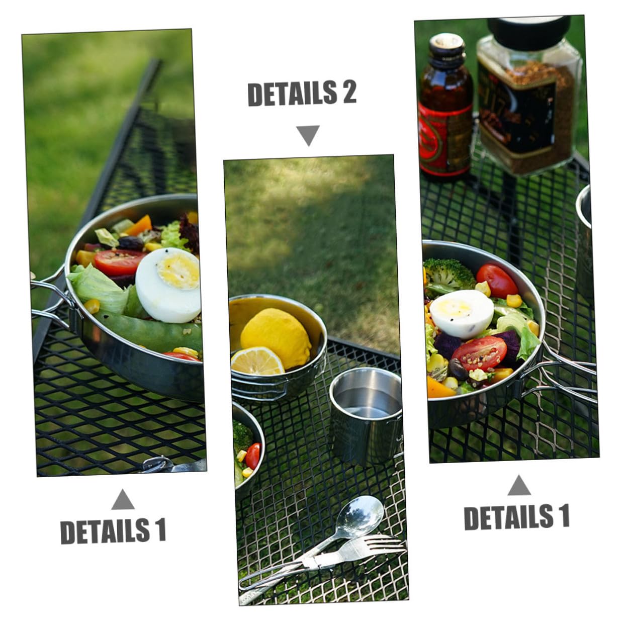 5pezzi Ciotola in Acciaio Inox da Campeggio Set di Stoviglie da Picnic Utensili da Cucina in Acciaio Inox per Barbecue Pesca Stoviglie in Durevoli e Facili da Pulire