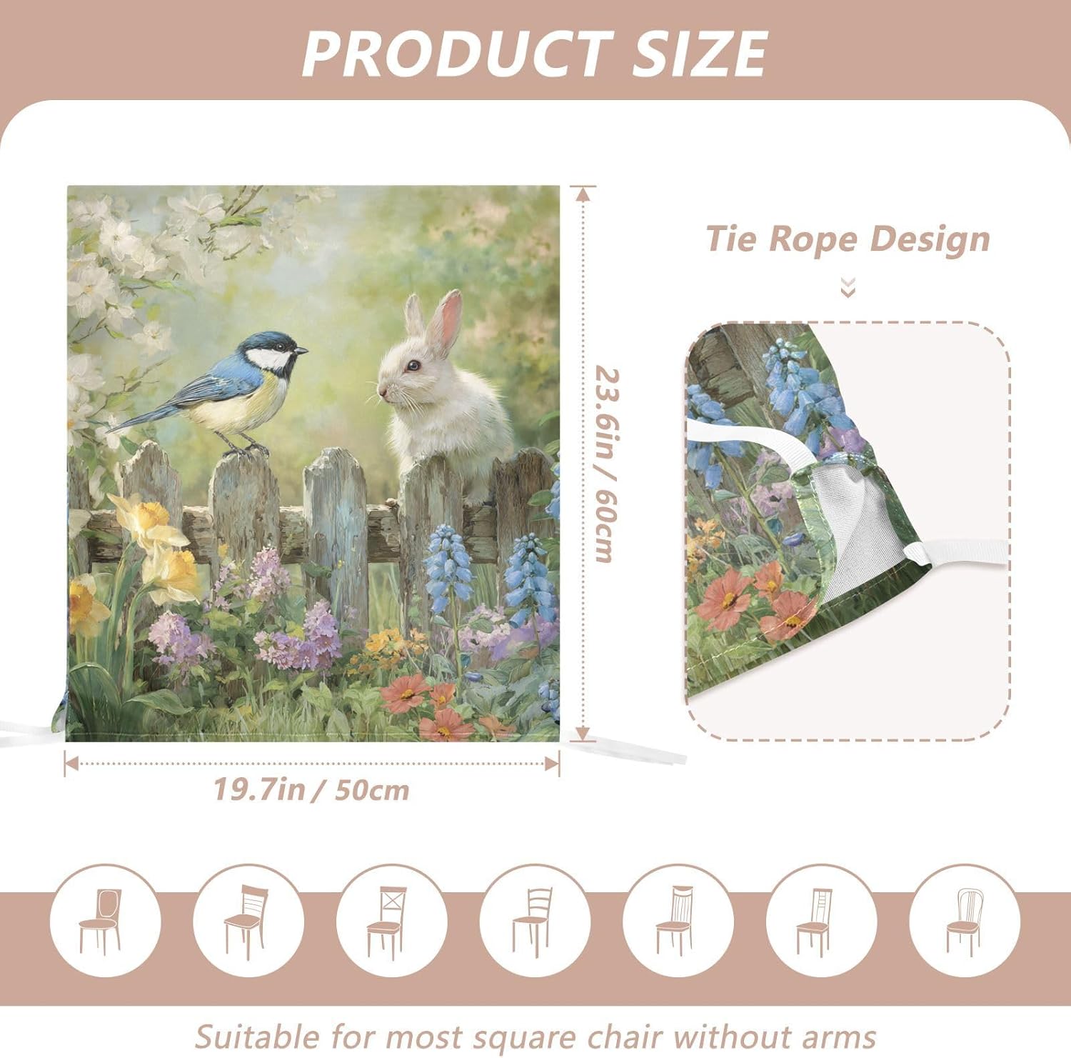 ALAZA Easter Rabbits Birds Floral Chair Back Cover Set of 6, Washable Reusable Removable Chair Slipcovers Decorative Chair Cover for Home Kitchen Wedding Party