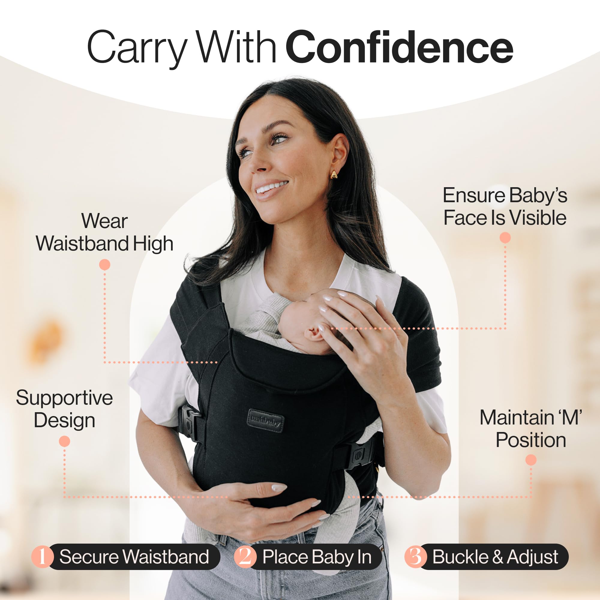 Tushbaby Pearl Wrap Carrier – Envoltura ergonómica para recién nacidos de 8 a 20 libras – Portabebés manos libres con almacenamiento, soporte para biberones y accesorio de limpieza – Tela suave y