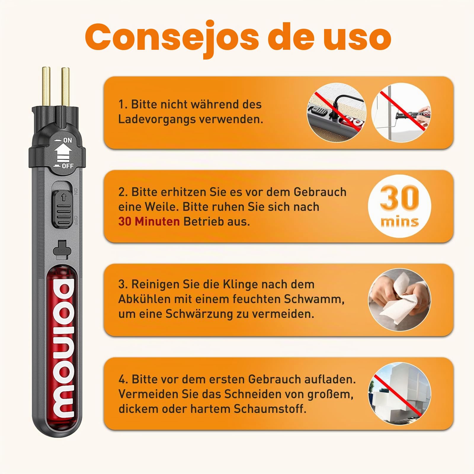Cortador de poliestireno eléctrico, batería, alambre caliente 550 ℃, espuma mejorado, luz LED y carga USB-C, dispositivo para tallar