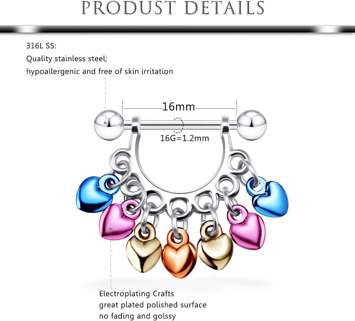 Hoeudjo 16G 14G Nipple Rings Nipplering for Women 14mm Surgical Steel Dangle Nipple Rings Heart Circle Nipple Hoop Piercing Jewelry - Image 2