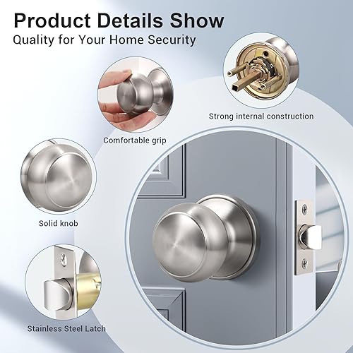Miniatura 20 de KNOBWELL 8 Pack Black Door Knob for Hallway and Closet, Keyless Interior Passage Function, Round Non-Locking, Matte Black Handle