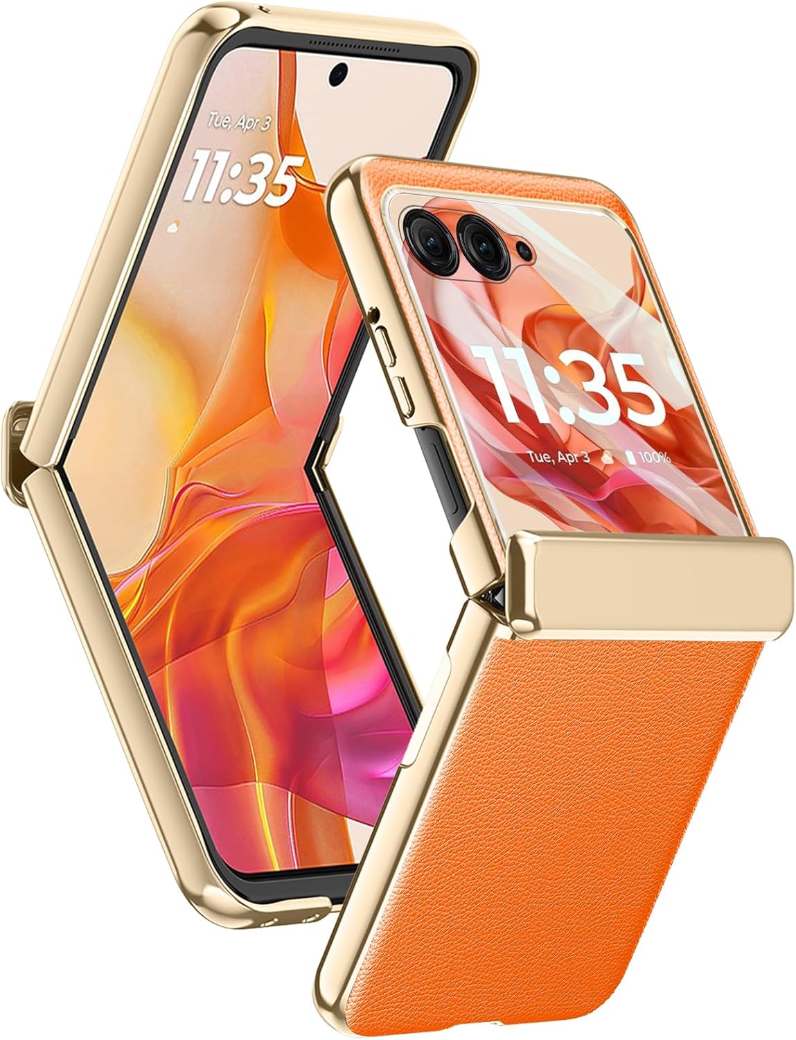 for Motorola Razr 2024 Case with Hinge Protection, Premium PU Leather Case with Rear Screen Protector Scratch-Resistant Leather Business Protective Cover for Motorola Razr 2024 Orange