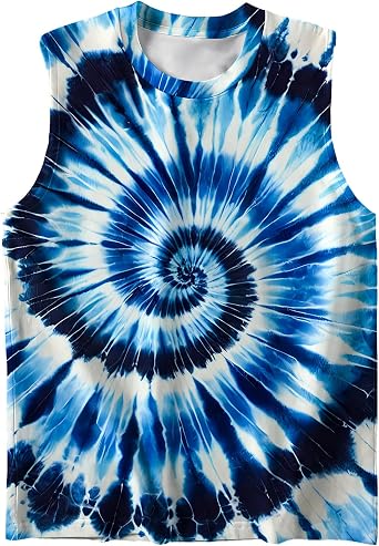 DMPROD Kids Tie Dye Shirt Size 5-14 Years Sleeveless T Shirts Children Tank Tops Hippies Senior Tees for Boys Girls