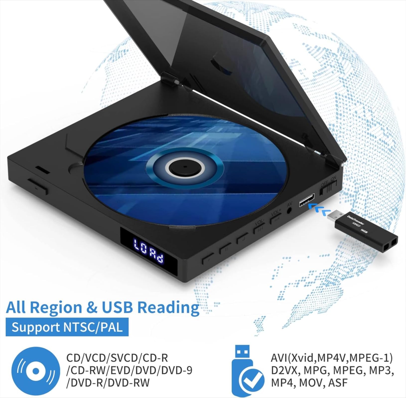 Mini-DVD-Player für TV, Multi-Regionen-DVD-Player USB, CD, MP3-Wiedergabe | 1080P HD Upscaling, Speicherwiedergabe, HDMI, RCA & AUX-Konnektivität, Einfache Fernbedienung