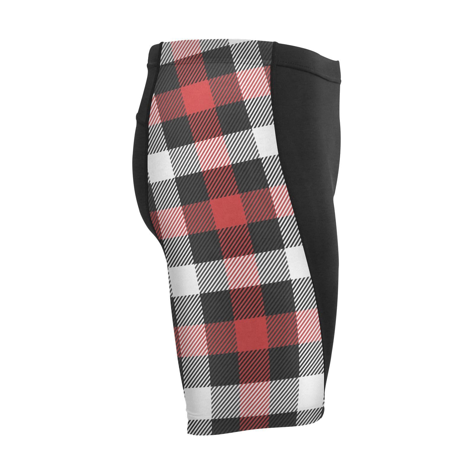 Men's Cycling Shorts, Padded Cyclings Pants, Cyclings Clothing with Leggings Worn in A Loop Christmas Plaid Black Red