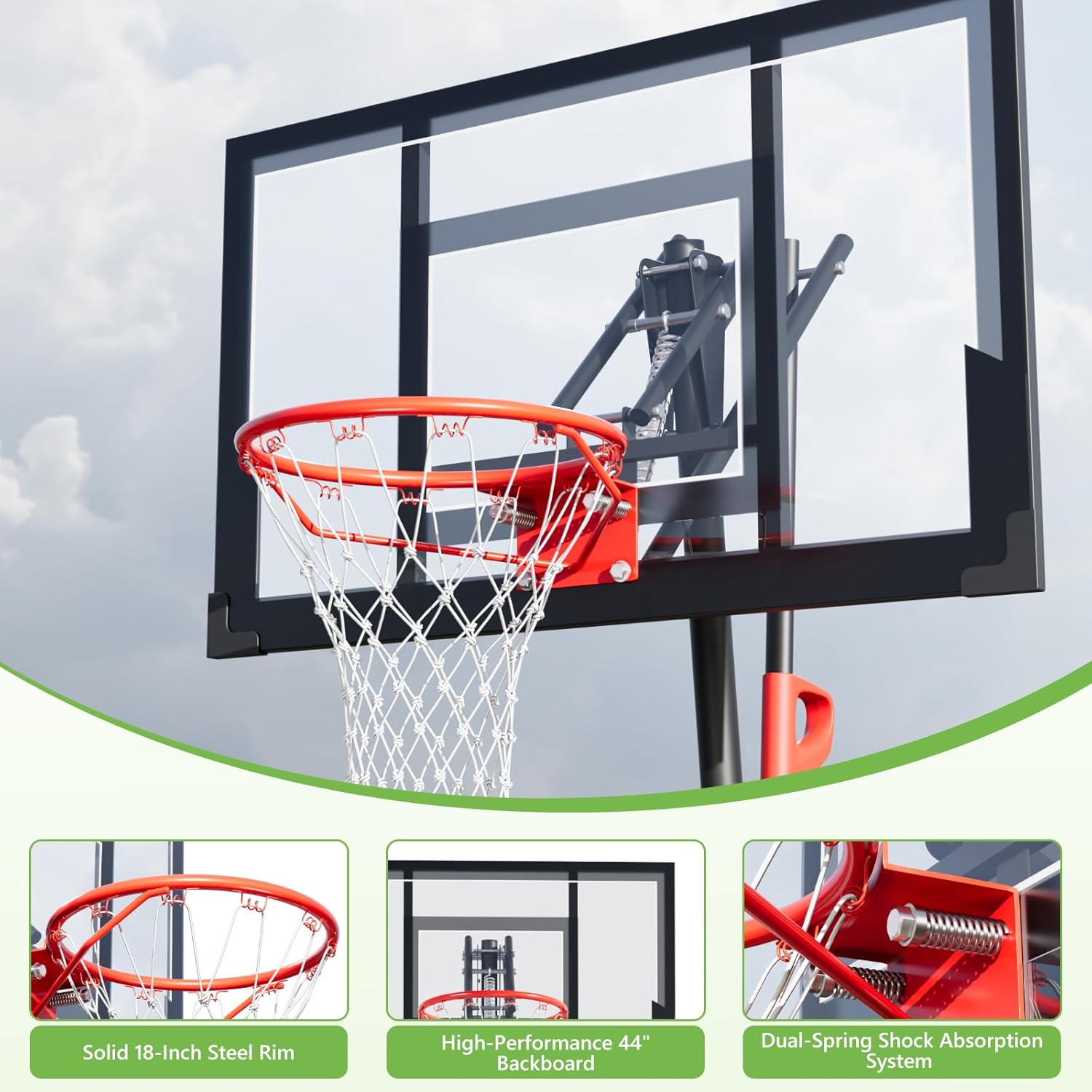 Portable Basketball Hoop Outdoor, 4.9–10FT Adjustable Height Goal System with 40 Inch Shatterproof Backboard and 2 Wheels for Driveway, Backyard & Training Practice