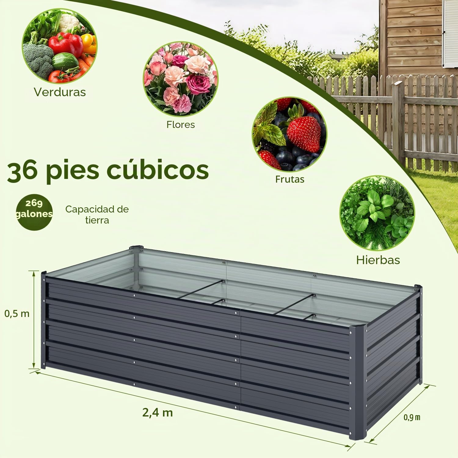 Ohuhu Bancal de metal para plantas de 240 x 90 x 45 cm, bancal alto para jardín de chapa de acero resistente con diseño estable, protección contra la corrosión y larga durabilidad, ideal para