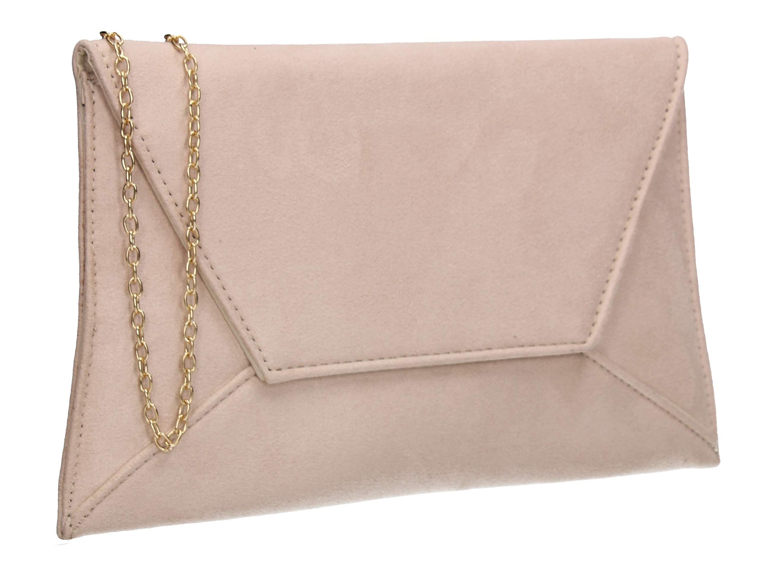 SwankySwans Dory Suedette Slim Party Prom Wedding Bridal Clutch Bag Nude Beige