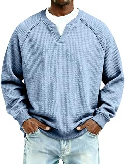 eoeioa Mens Waffle Long Sleeve Shirt Slim Fit Henley Long Sleeve Thermal Shirts Casual Lightweight Comfort Oversized Tshirts